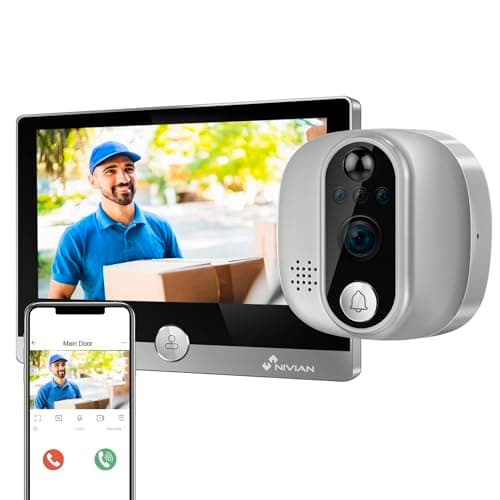 NIVIAN Judas numérique WiFi de Porte, Visiophone Interphone Vidéo Caméra Full HD avec Batterie et Sonnette, Audio bidirectionnel, détection PIR et Vision Nocturne | App et contrôle par Smartphone