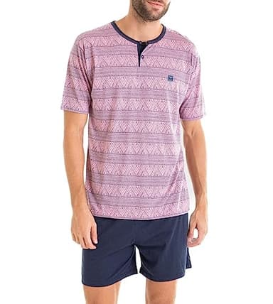 Massana - Pyjama Court Homme col Tunisien Rose - Taille - XXL