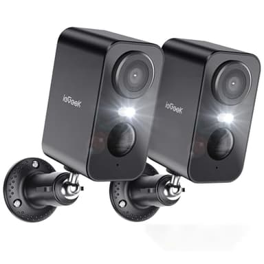 ieGeek 2K Caméra Surveillance WiFi Exterieure sans Fil Batterie, Vision Nocturne Couleur, AI & PIR Détection Mouvement, Extérieure/Intérieure, Audio Bidirectionnel, Étanche IP65 (2pcs, Noir)