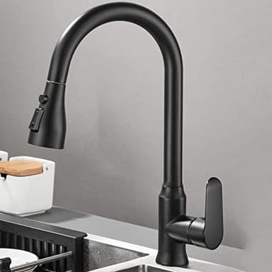 Kitchen Faucet with Pull Down Sprayer,Kitchen Sink Faucet with 3 Functions Sprayer,Single Hole Hot and Cold Water Swivel Pull Down Kitchen Faucet,Brass Kitchen Sink Faucets,Black