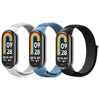 aceyoon Lot de 3 Bracelets Nylon pour Xiaomi Mi Band 8 / Mi Band 9, Bracelet Élastique Femme Homme Bracelet de Remplacement Respirant et Réglable Compatible avec Xiaomi Smart Band 9 8 (3 Couleurs)