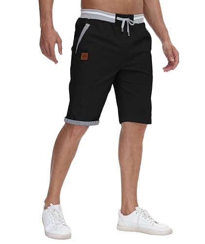 Zoofly Short Homme été Bermuda Travail Homme Casual Cargo Sport Shorts Respirant Coton Elastique Pantalon Court avec Poche Noir 3XL