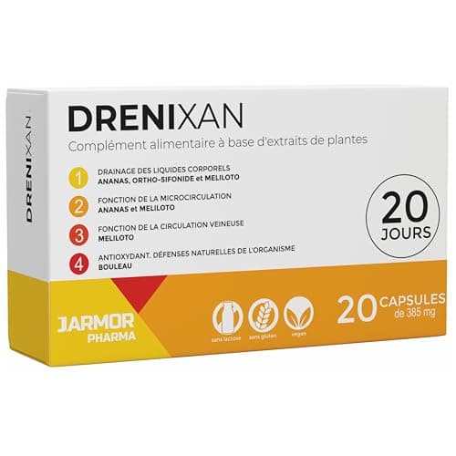 Retention d'Eau Drainant Puissant – Avec Bromélaïne | Puissant Draineur pour Rétention d'Eau | Diurétique Puissant pour Circulation Sanguine Jambes et Drainage | Vegan et Naturel Drenixan 20 Capsules