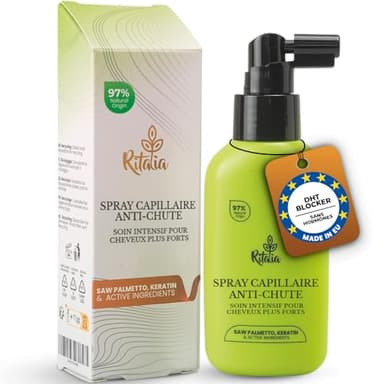 Ritalia® Spray Pousse Cheveux Très Rapide avec Saw Palmetto | Sérum Anti-Chute Cheveux Femme & Homme | Fortifiant Capillaire Naturel | 3 Mois de Traitement Repousse Cheveux