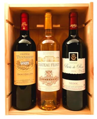 Coffret Prestige Vins de Bordeaux - 1 Saint-Emilion 2016 + 1 Grd Cru Classé de Sauternes 2015 + 1 Médoc 2016 !