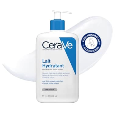 CeraVe - Lait Hydratant - Nourrit, Hydrate et Aide à Restaurer la Barrière Cutanée - Visage & Corps - Acide Hyaluronique + 3 Céramides Essentiels - Sans Parfum - Peau Sèche à Très Sèche - 562 ml