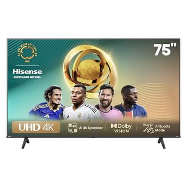 Hisense Smart TV 75 Pouces 75A6N 4K UHD Téléviseur, Dolby Vision, HDR, VIDAA avec Youtube, Netflix, Disney+, Canal +, Commande vocale Alexa