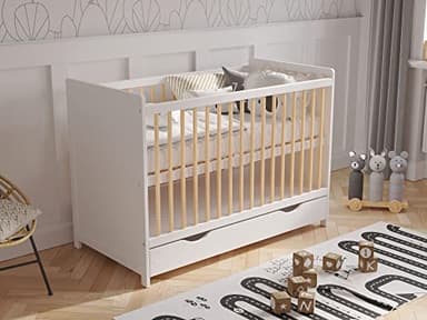 Love For Sleep Lit Bebe évolutif 120x60 cm avec Matelas en Mousse et Housse matelassée, Bois de pin Blanc Tokyo – Lit pour bébé et Enfant, Fille ou garçon