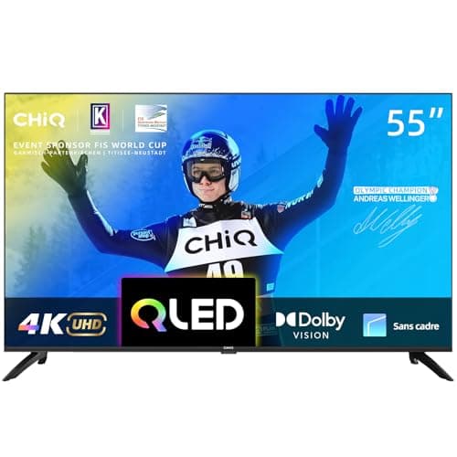CHIQ TV Intelligente U55QH7C,55 Pouces, 4K QLED, Dolby Vision HDR10, Conception sans Cadre, Fonctionne avec Alexa, Netflix, Prime Video, Google Play, BT5.0, HDMI2.0, USB2.0, Noir 2023