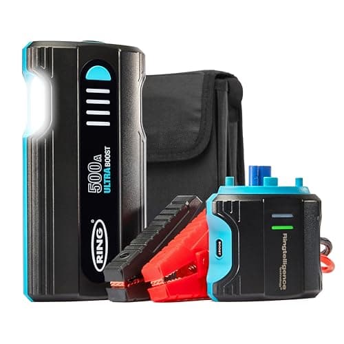 RING Ultraboost Démarreur de Batterie de Voiture 500 A – Démarre en Toute sécurité jusqu'à 3 litres d'essence et Moteurs Diesel de 1,5 Litre – Booster de Batterie avec câbles de démarrage, Batterie