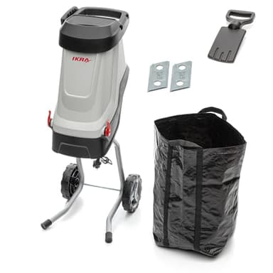 IKRA broyeur de végétaux électrique IMH 2800, sac de ramassage 45l inclus, 2800W, 2x couteaux réversibles de rechange inclus