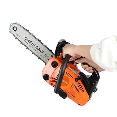 Tronçonneuse à essence 25,4cc, tronçonneuse thermique 25,4cc avec poignée ergonomique, tronçonneuse haute puissance, tronçonneuse de jardin compacte, tronçonneuse de jardin pour élagage Orange
