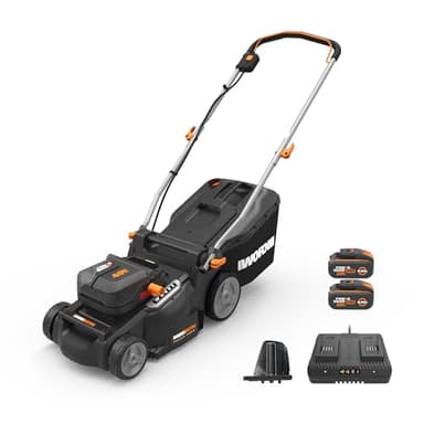 WORX Nitro - Tondeuse à Gazon sans Fil 40V - 4Ah - Surface Maximum de 500 m² - Ø37cm - Coupe jusqu'aux Bordures - 6 Hauteurs de Coupe - Livrée avec 2 Batteries et Chargeur - WG737E