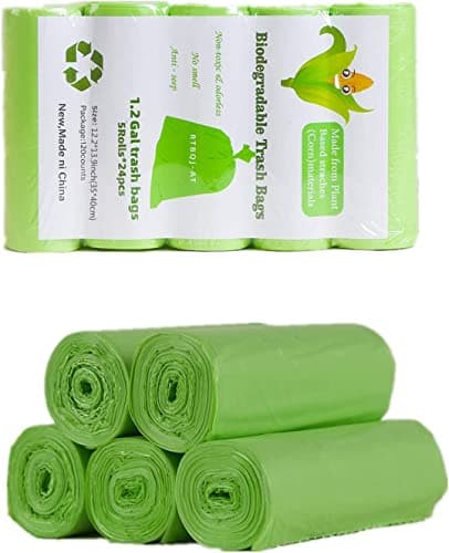 RTBQJ-AT Lot de 120 sacs poubelle de 3 à 5 L, petits sacs poubelle biodégradables pour la maison, le bureau, la pelouse, la salle de bain, les toilettes (vert, 35 cm x 40 cm)