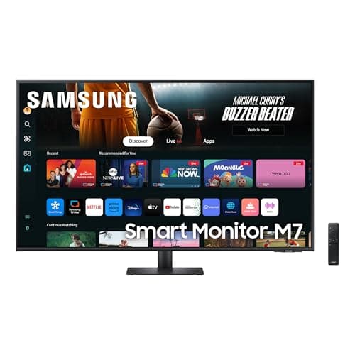 Samsung Smart Monitor M7 Noir - 43'' - Dalle VA, UHD 4K (3840 x 2160), 60Hz, 4ms, Inclinable, 2 x HDMI (2.0), USB-C (65W), 3 x USB-A, Smart TV, Gaming Hub, LS43DM702UUXEN