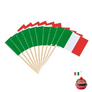 BFUZXY 100 Pièces Drapeau Italien Cure-Dents,Drapeau italie Cure Dents pour Cupcake Toppers Stick,Drapeau italie Cocktail Stick Drapeaux pour Fête Nourriture Cake Vaisselle Fruits Pub Fête Décoration