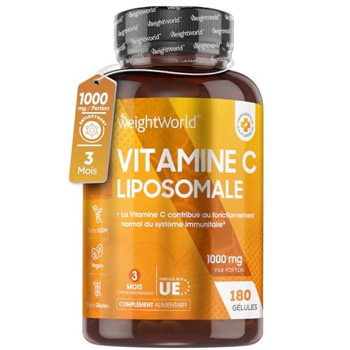 Vitamine C Liposomale 1000mg - 180 Gélules Vegan (3 mois) - Antioxydant, Anti Fatigue, Immunité Adulte, Vitamine C Gélules, Acide Ascorbique Haute Absorption avec Extrait d'Églantier (Cynorrhodon)