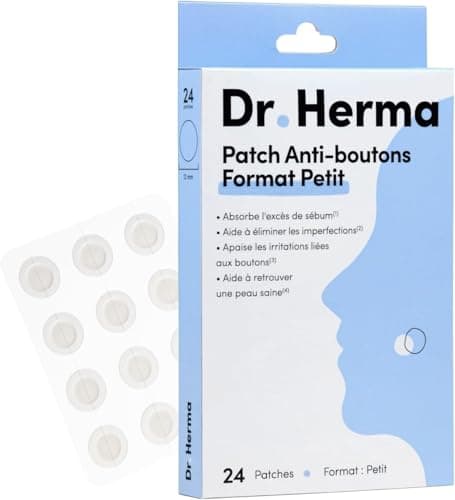 Dr. Herma - Patch Anti Bouton Invisible - Traitement Discret Rapide & Efficace de l’Acné 6 à 8h - Formule Médicale Acide Salicylique, Hydrocolloïdes & Huile d’Arbre à Thé - Lot de 24