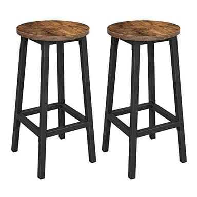 VASAGLE Tabourets de Bar, Lot de 2, Chaises, Siège Haut, Cadre Métallique, Montage Facile, Hauteur 65 cm, Repose-pieds, pour Cuisine, Salon, Salle à Manger, Marron Rustique et Noir LBC32X