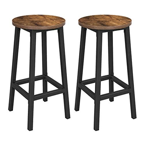 VASAGLE Tabourets de Bar, Lot de 2, Chaises, Siège Haut, Cadre Métallique, Montage Facile, Hauteur 65 cm, Repose-pieds, pour Cuisine, Salon, Salle à Manger, Marron Rustique et Noir LBC32X
