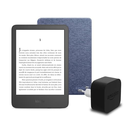Le nouveau Kindle (version 2024) 16 GB sans publicité, une housse en tissu Amazon et un adaptateur secteur Amazon Powerfast 9 W.