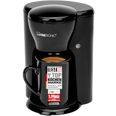 Clatronic Machine à Café 1 Tasse | Cafetière | Cafetière filtre avec tasse en céramique incluse | 140 ml | Petite cafetière filtre | Idéale pour les déplacements | KA 3356
