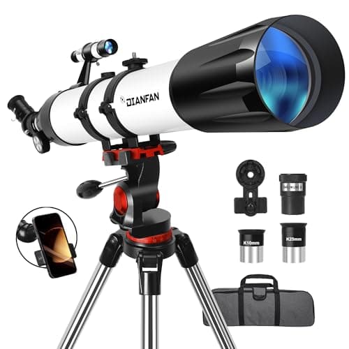 Dianfan Télescope,90 mm Ouverture 800 Telescope Astronomique Adulte,32X-240X Portable Réfracteur Télescopes pour Enfants et Débutants avec Adaptateur, Monture AZ et Trépied en INOX,Sac de Transport