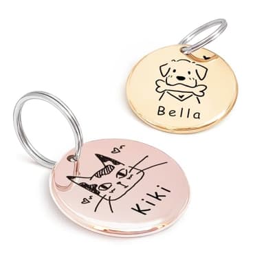 Conception Originale de Portrait pour Medaille Chien et Chat – Accessoires de Collier pour Chien en Acier Inoxydable avec Gravure Profonde Personnalisée (Ronde)