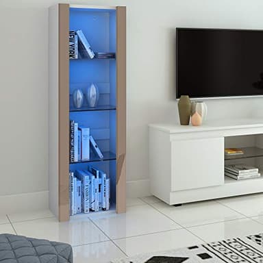 Panana Vitrine Lumières LED Meuble de Rangement avec Etagères sur Salon, Bureau, 55 x 35 x 166 cm (Gris+Blanc)
