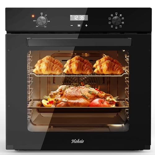Hobsir Four électrique Encastré, 60cm Four, Grande Capacité 60L, 9 Fonctions de Cuisson, Convection 250°C, 120-Min Minuterie, Four Encastrable 2.2kW, Boutons de Commande