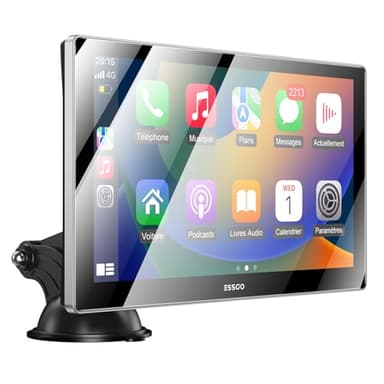 ESSGOO Carplay Voiture, Supporte A-pple Carplay sans Fil et Android Auto, Écran Tactile IPS de 9 Pouces avec Capteur de Lumière, Prend en Charge Mirror Link, Assistants G-oogle et Siri, Double USB