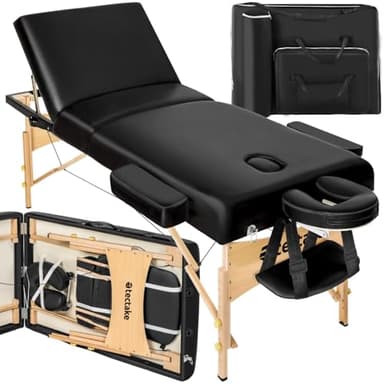 TecTake Table de Massage Pliante, Rembourrage 7,5 cm, Table esthetique avec Repose Bras et Appui tête Ergonomique, Housse de Transport Incluse - Noir