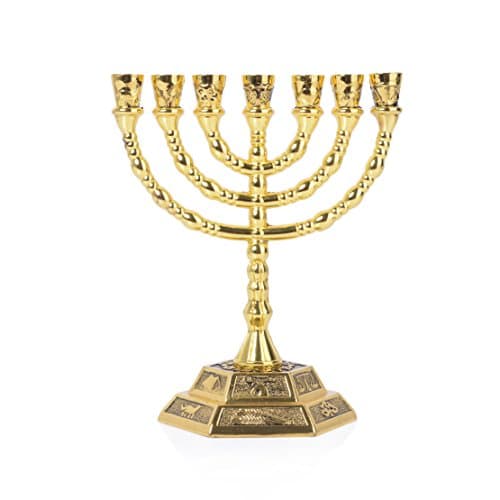 BBRTAGG Menorah 7 Branche, Chandelier juif, 12 tribus d'Israël, Hauteur 20 cm, Or