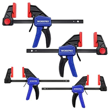 WORKPRO Jeu de 4 Serre-Joints à Libération Rapide, 2 Serres-Joint (Longeur : 270 mm, Portée 150 mm) et 2 Mini (Longeur: 200 mm, Portée 120 mm), Force de Serrage Maximale de 68 kg et 23 kg