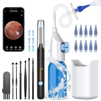 VITCOCO Nettoyage Oreille Kit de Nettoyeur Oreille avec Embout Souple Quad Flow, Outil de Nettoyage D'oreilles avec 9 Embouts Interchangeables, Otoscope Oreille Nettoie Oreilles pour Adultes&enfants