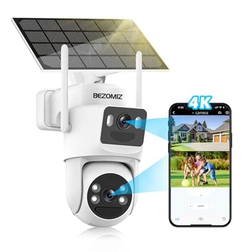 4K Camera Surveillance WiFi Exterieure sans Fil Solaire,2.4G/5GHz Camera Exterieur Double Objectif avec Panneau Solaire, 360° PTZ,8MP Vision Nocturne Couleur,Audio Bidirectionnel,PIR Sirène,IP66