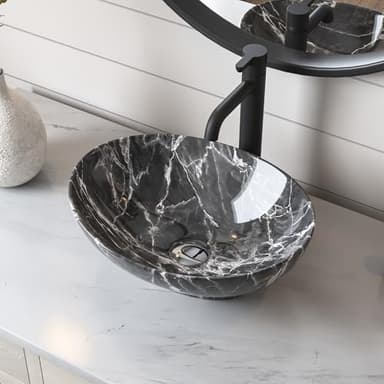 Vasque à Poser Salle de Bain DeerValley DV-1V0089-FR Ovale Lavabo Évier de Salle de Bain Ovale en Céramique Moderne en Forme D'œuf 406 x 330 mm