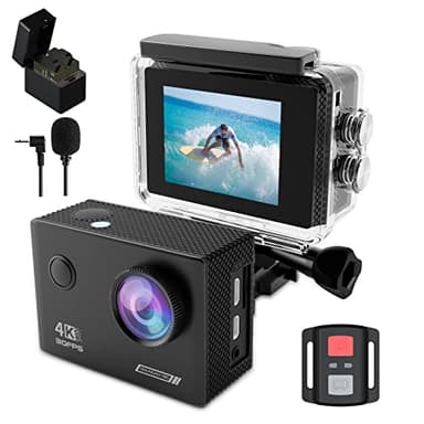 TIMNUT Sport Caméra 4K 30FPS, HD 20 MP Caméscope WiFi, Caméra Étanche 40m avec Microphone, télécommande, EIS Anti-Vibration, 2 Batteries, Divers Accessoires