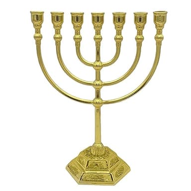 Chandelier,ERYUE Bougeoir Menorah à 7 Branches Temple de Jérusalem 12 Tribus d'Israël Menorah 6,69 Pouces de Hauteur Bougeoir Hanukkah Antique pour décoration de fête de Vacances juives Or 17 x 13,5