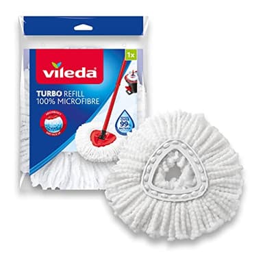 Vileda Recharge Turbo Classic 100% Microfibre | Paquet de 1| Convient à Tous Les systèmes d'essorage rotatifs Vileda | pour Tous Les sols | Retire Plus de 99% des bactéries avec Juste de l'eau
