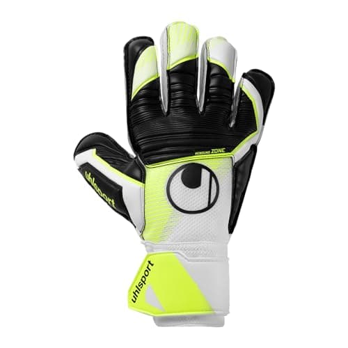 uhlsport Soft Advanced Gants de Gardien de But de Football - Enfants et Adultes - Fixation du Poignet, Blanc/Jaune Fluo/Noir, 9