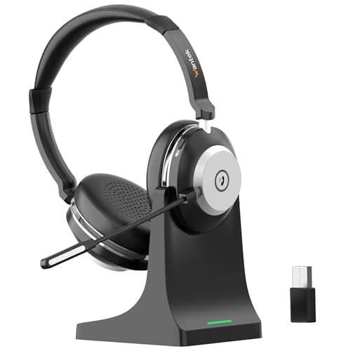 Wantek Casque Bluetooth sans Fil avec Micro, Casque sans Fil avec Station de Charge, Dongle USB, Casque Bluetooth avec Microphone pour PC Bureau Zoom Skype Ordinateur Portable Centre d'appel équipes