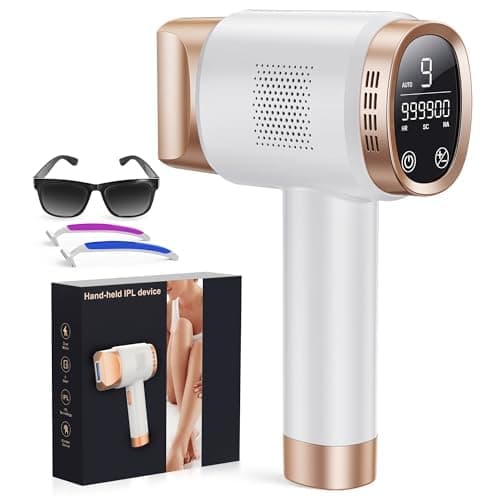 Épilateur Lumière Pulséee avec Grand Écran LCD, Épilateur IPL avec Fonctions HR/SC/RA,9 Niveaux D'énergie,MAX 19.35J,2 Modes, 999,900 Flashes, Épilation Laser pour Visage, Aisselles et Bikini, Blanc