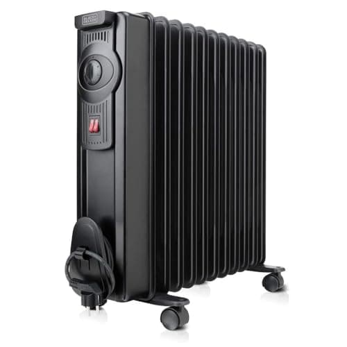 BLACK+DECKER BXRA2300E - Radiateur à bain d’huile 2300W, 11 éléments de 140mm, Thermostat réglable, 2 puissances, Système de sécurité d’arrêt automatique en cas de surchauffe, Noir