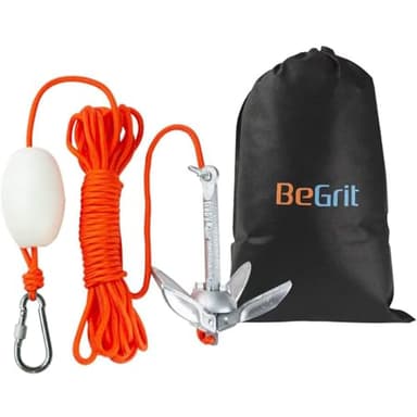 BeGrit Petite Ancre de Bateau kit Pliable Grappin Ancre en Acier Carbone pour canoë Jet Ski Sup & Paddle Board 0,7 Kilogram avec 10 m Ancre Corde de remorquage Sac de Transport