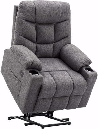 M MCombo Fauteuil TV avec Aide à la montée électrique, Fauteuil avec Aide à la montée, Fauteuil TV avec Fonction inclinable jusqu'à 140°, avec USB 7286 (Tissu, Gris)