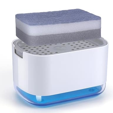 Alyvisun Distributeur Liquide Vaisselle, Distributeur Savon Cuisine 2 en 1 Distributeur de Savon, 300ml Distributeur Liquide Vaisselle Porte Eponge et éponge pour Évier de Cuisine Bains