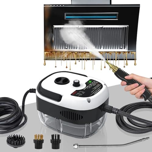 2500W Nettoyeur Vapeur, Nettoyeur Vapeur Professionnel avec 3 Têtes de Brosse Réglables sur 6 Niveaux, 1000ML Réservoir d'eau de Grande Capacité, pour le Nettoyage, Canapés, Carrelage, Voitures