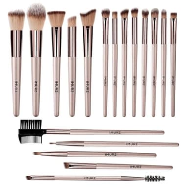 18PCS Pinceau maquillage,Set Pinceaux maquillages professionnel pour fond de teint, mélange de poudre, fard à joues,contour des yeux, pinceaux de maquillage avec champagne doré