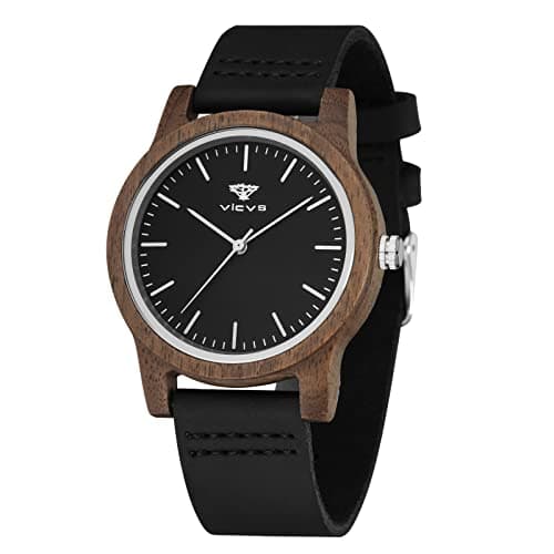 VICVS Montres en Bois pour Hommes et Femmes, Noyer Naturel/Bois d'olivier chronographe à Quartz Japonais, Bracelet réglable, Sports Militaires et Loisirs (Walnut-2)